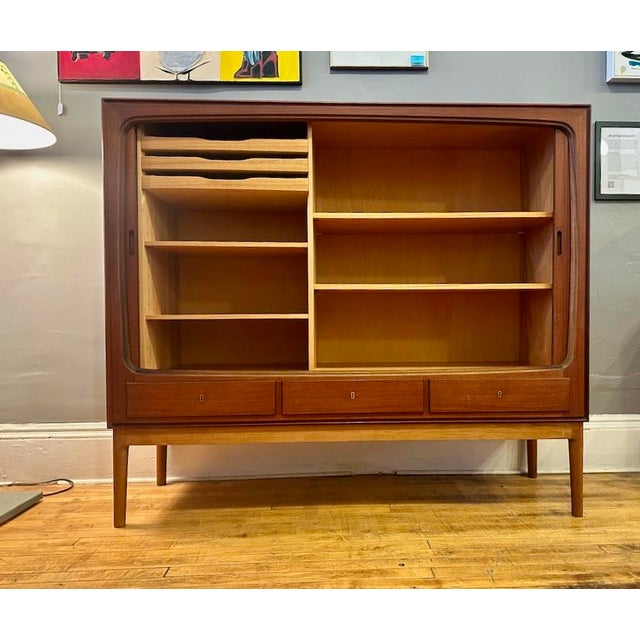 1960s Danish Teak & Beech Highboard W/Tambour Door For Sale - Image 5 of 15
