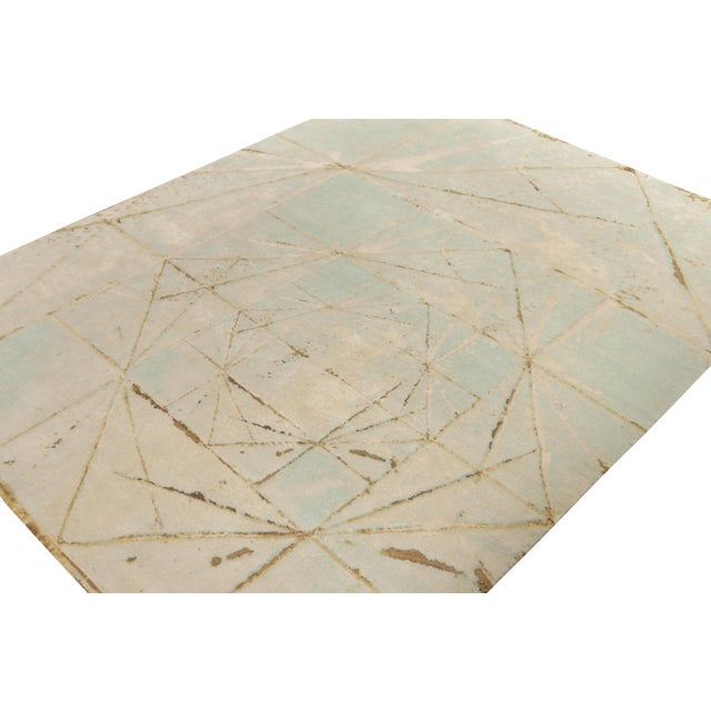 Rug & Kilim Rug & Kilim’s Modern Rug in Blue,White,Golden Abstract Pattern For Sale - Image 4 of 6