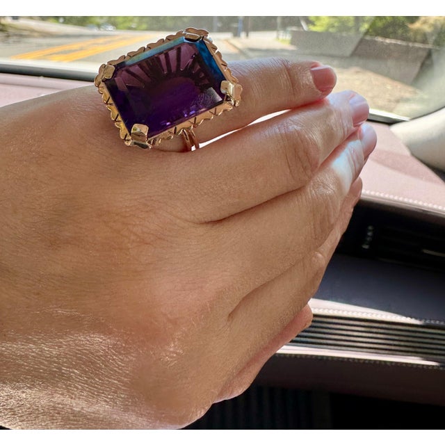 30 Carat Emerald Cut Amethyst Cocktail Ring in 14 Karat Rose Gold Bow Ring Size5 For Sale - Image 13 of 18