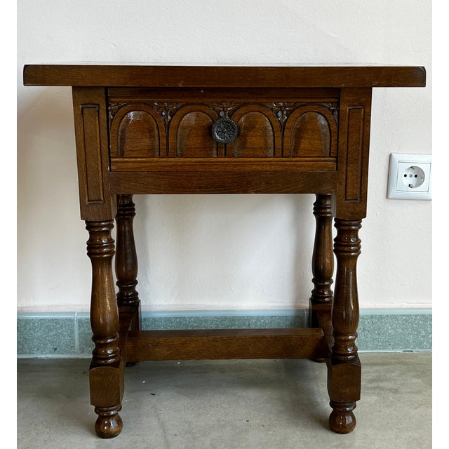 20th Century Pair of Spanish Nightstands With Drawer and Iron Hardware For Sale - Image 4 of 9