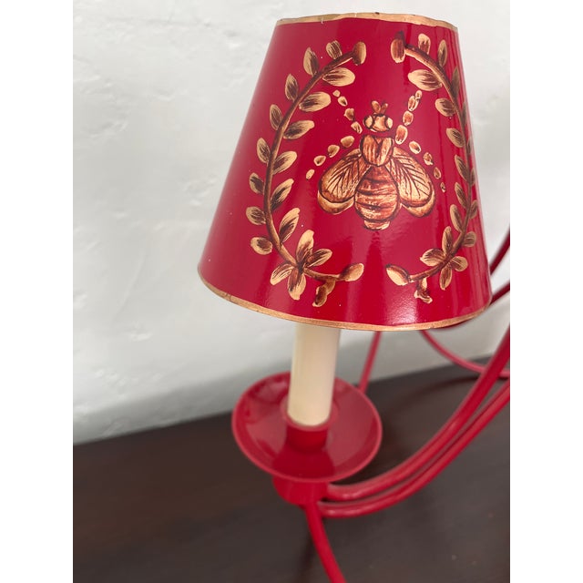 Metal 1950s Jean Royère-Inspired Crimson 5-Light Chandelier For Sale - Image 7 of 8