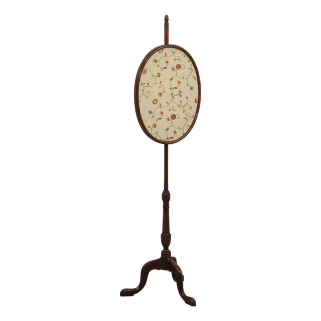 Antique 18th C. Mahogany Firescreen W. Crewelwork For Sale