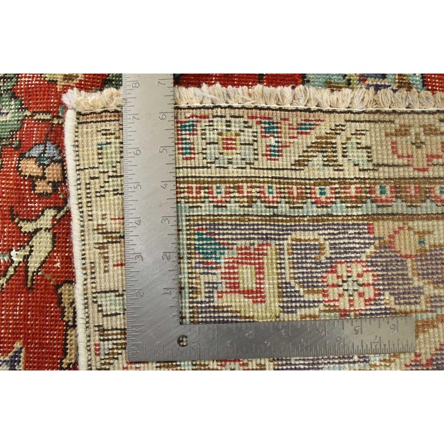 Tabriz Rug 9’7” X 10’10” Red Wool Vintage Distressed Hand-Knotted Carpet For Sale - Image 15 of 15