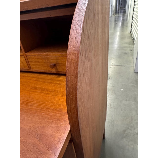 Mid 20th Century Swedish Modern Teak Roll Top Desk With Fitted Compartment For Sale - Image 11 of 15