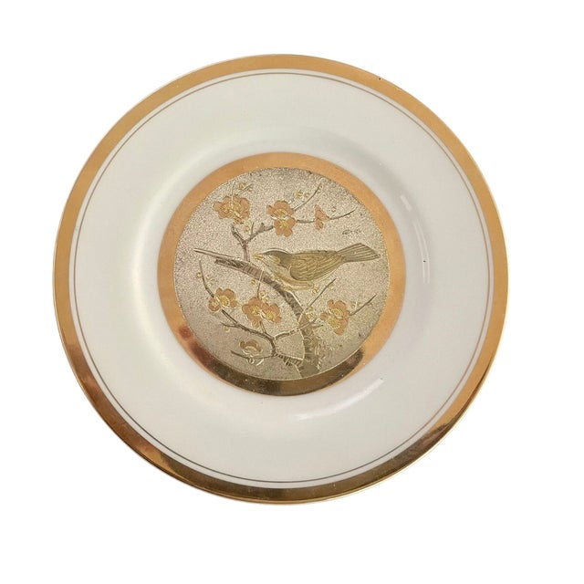 1980s Vintage Chokin Art Plate – 24k Gold Bird & Floral Porcelain, Made in Japan For Sale - Image 5 of 5