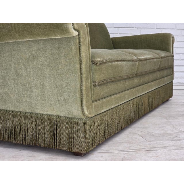 Danish 3-Seater Sofa in Green Velour and Beech, 1970s For Sale - Image 14 of 18