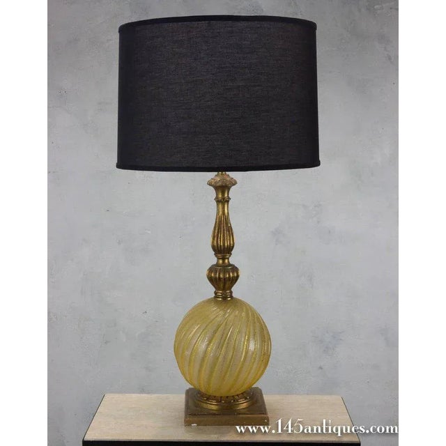 Italian Murano Glass Globe Table Lamp With Carved Giltwood Base For Sale In New York - Image 6 of 10