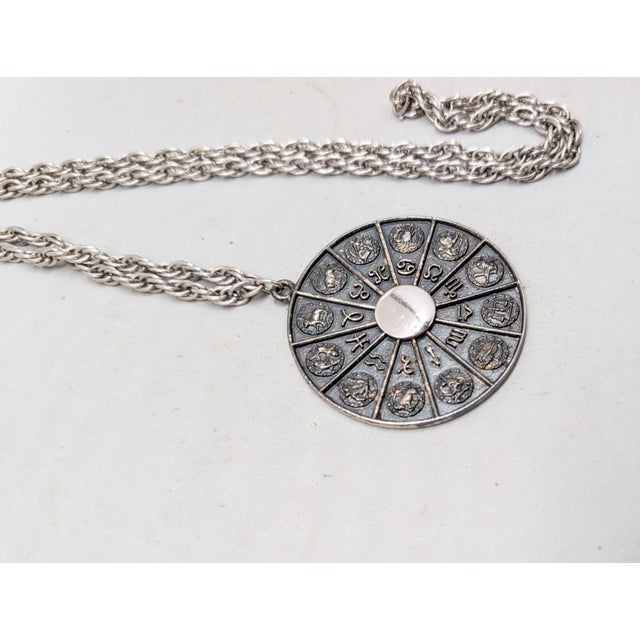 Vintage 1970s Signed Napier Silvertone Round Horoscope Pendant Necklace For Sale - Image 16 of 18