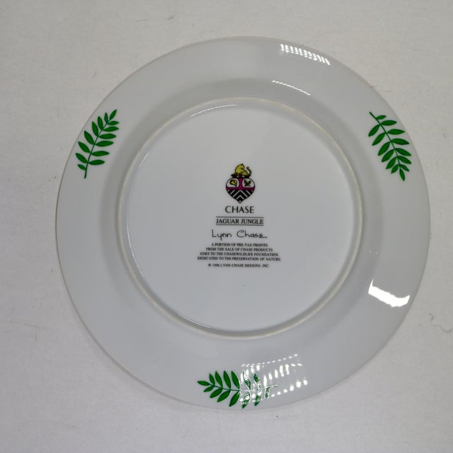 1990s Lynn Chase Designs Jaguar Jungle Fern & Jaguar 24k Rim 9 1/8" Luncheon Plate For Sale - Image 4 of 7