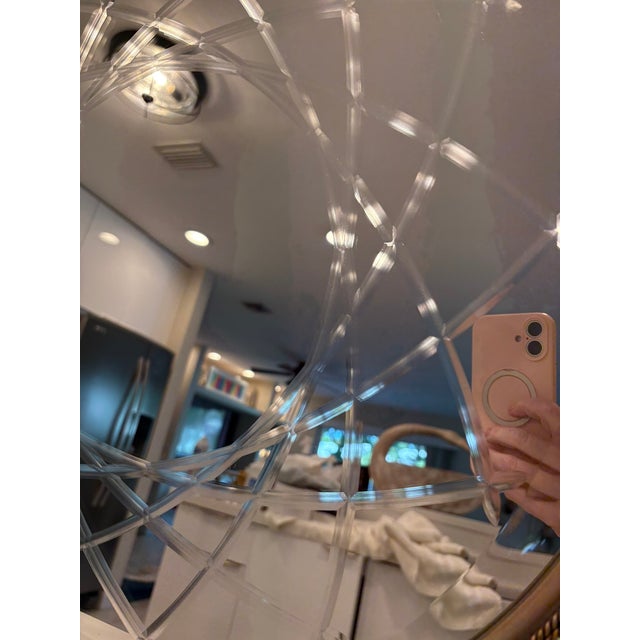 Gold Vintage Hollywood Regency Etched Round Rope Hung Wall Mirror For Sale - Image 8 of 10