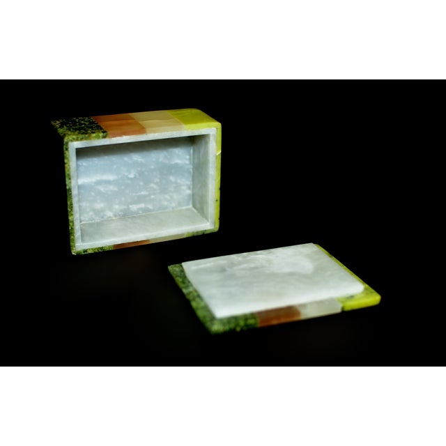 Natural Gemstone Box Rose Quartz Onyx Serpentine Four Stones Beautiful Italian Made For Sale - Image 10 of 11