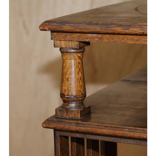 Wood Large Victorian English Oak Revolving Bookcase Table, 1880s For Sale - Image 7 of 15