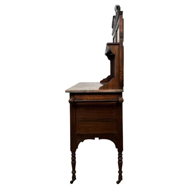 Antique English Edwardian Burr Walnut and Marble Washstand For Sale - Image 10 of 11