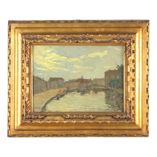 Riccardo Viriglio, Darsena di San Marco, Oil Painting on Cardboard For Sale