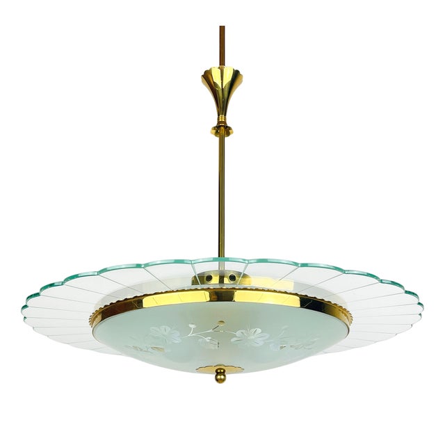 Vintage Disk Chandelier attributed to Pietro Chiesa for Fontana Arte, Italy, 1940s For Sale