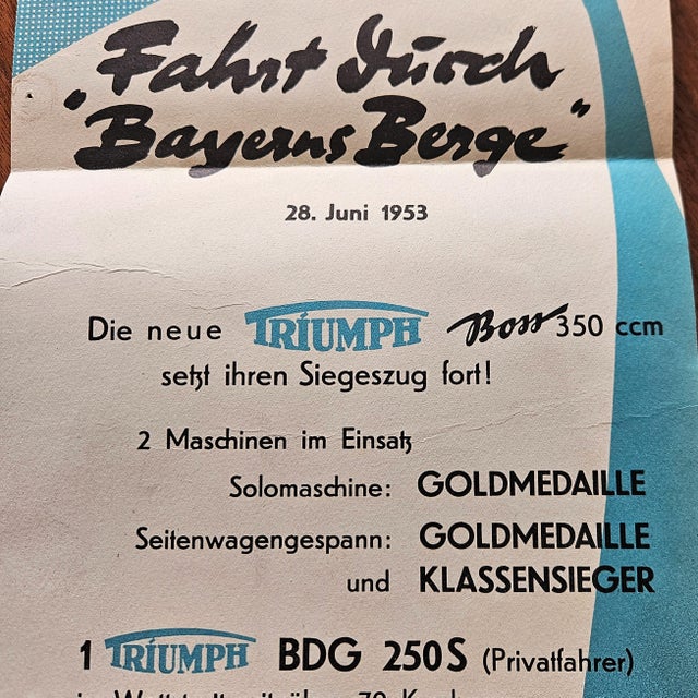 Original Poster Triumph Motorcycles with New Victories, 1953 For Sale - Image 3 of 6