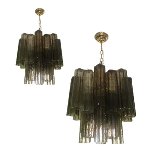 Pair of 21st Century Murano Style Glass Chandelier in Fume' Color