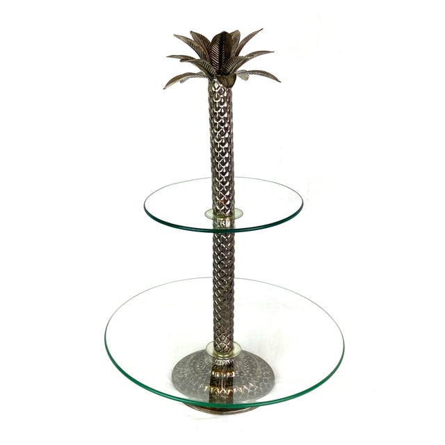 Mid-Century Modern Silver Bronze Palm Tree Glass Server For Sale - Image 3 of 13