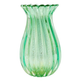 Mid-Century Ribbed Murano Glass Vase attributed to Archimede Seguso for Seguso Vetri d'Arte, Italy, 1950s For Sale