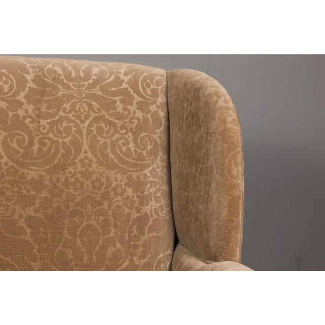 Vintage English Upholstered Loveseat with Out-Scrolling Arms and Casters For Sale - Image 10 of 12