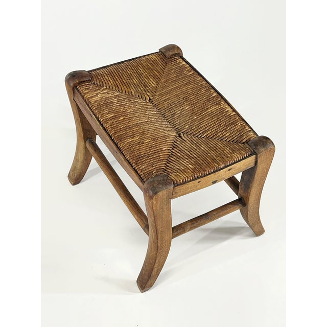 French Petite Antique Primitive French Rush Footstool For Sale - Image 3 of 10