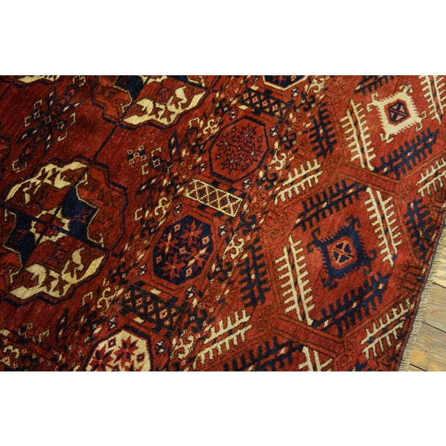 1870s Red Tribal Geometric Antique Russian Tekke Turkmen Carpet 7' X 10'6" Knotted Wool Rug For Sale - Image 9 of 12
