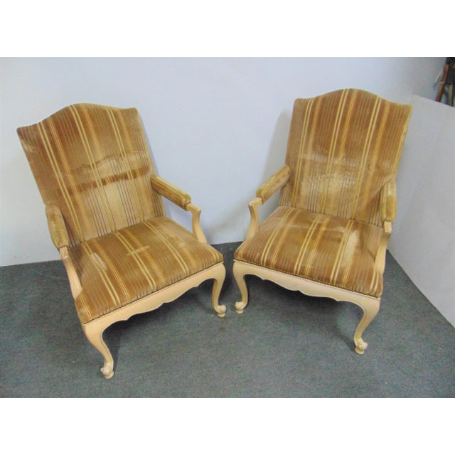 Louis XV Style Cream Painted Lounge Chairs - a Pair For Sale - Image 4 of 10