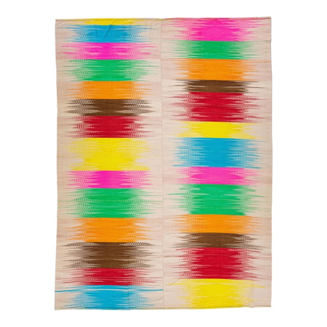 Modern Kilim Flatweave Abstract Handmade Multicolor Wool Rug For Sale