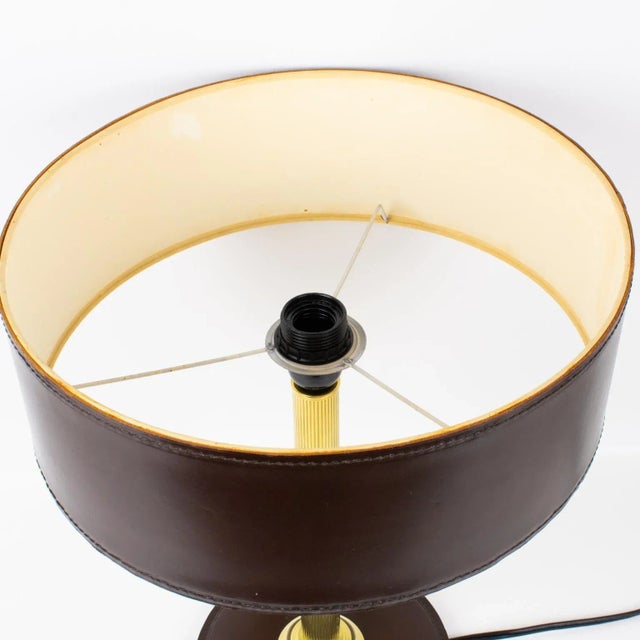 Jacques Adnet Brown Hand-Stitched Leather-Clad Table Lamp For Sale - Image 10 of 13