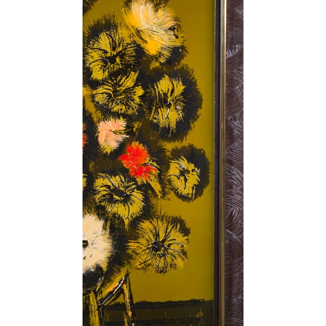 Midcentury Floral Still Life Mixed Media on Board Vase of Zinnias Framed Signed Janss For Sale In Nashville - Image 6 of 11