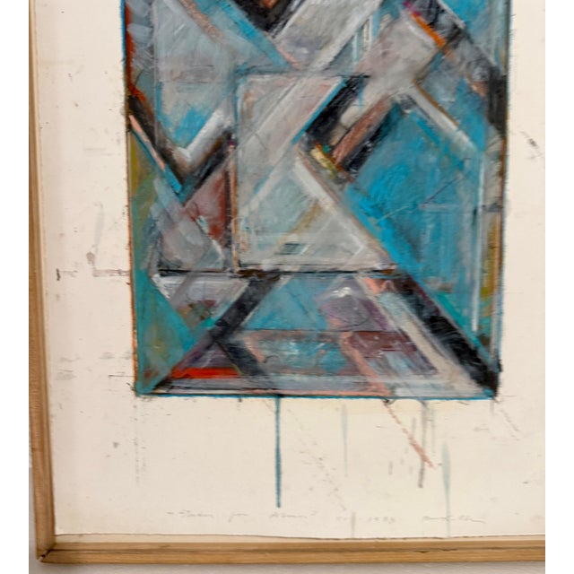 Sky Blue Robert Kelly, 1983 Abstract Geometric Oil and Gouache Painting Study for Alma Robert Kelly For Sale - Image 8 of 14