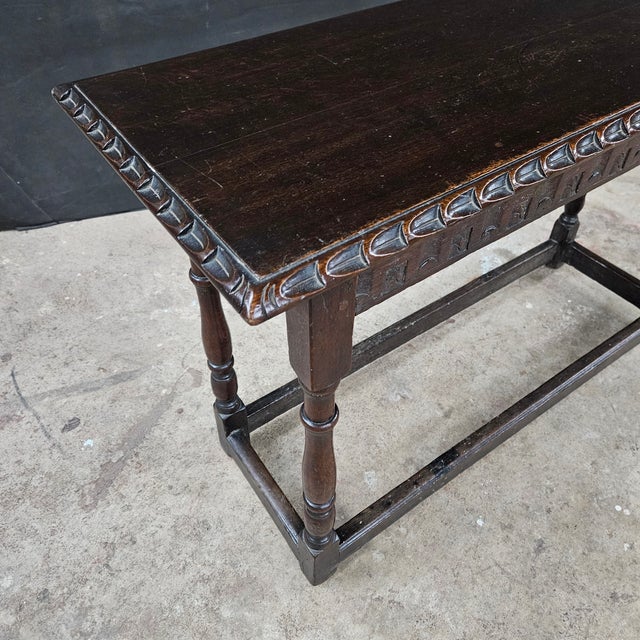 Late 19th Century Oak Jacobean Revival Lamp/Sofa Table With Carved Apron and Turned Legs For Sale - Image 9 of 18