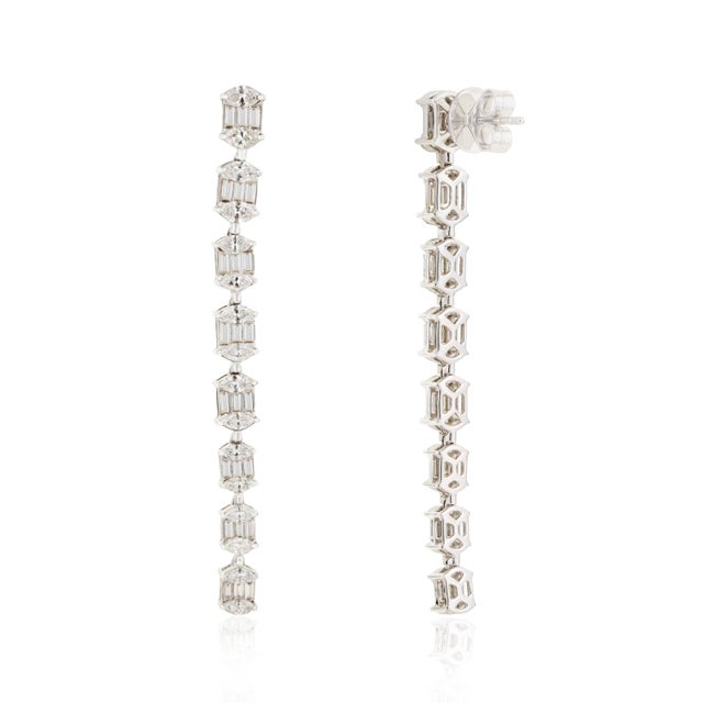 Certified 2.84ct Baguette & Marquise Diamond Linear Drop Earrings in 14k Gold- A Pair For Sale - Image 9 of 14