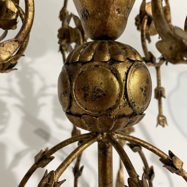 2010s Currey & Co 6 Light Gold Floral Chandelier For Sale - Image 5 of 8