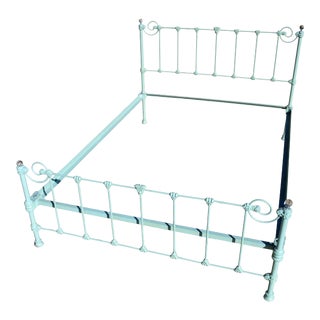 Antique Green Cast Iron Full Size Bed For Sale
