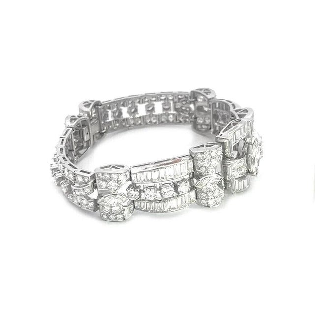 Late 20th Century Diamond Platinum Bracelet 16 Carats Assorted Shape Open Design Art Deco For Sale - Image 5 of 7