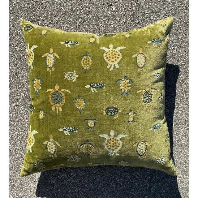 Olive Vintage Boho Velvet Turtle Throw Pillow For Sale - Image 8 of 12