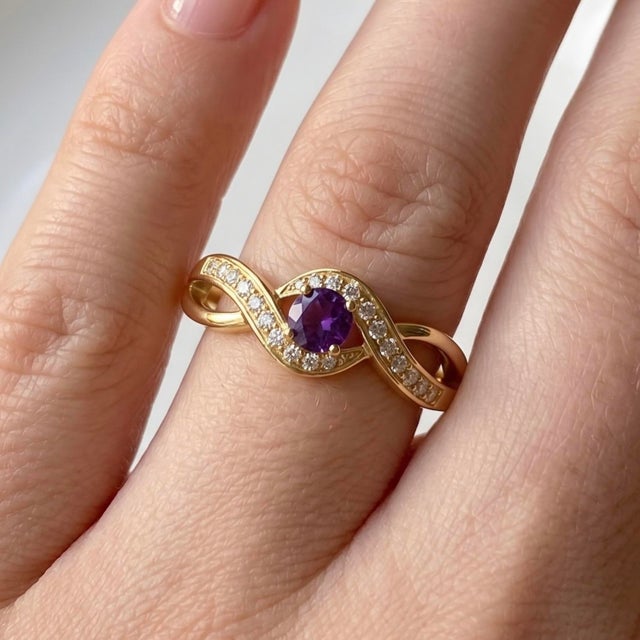 This elegant ring features a captivating Amethyst gemstone, admired for its rich violet hue and timeless appeal. Known as...