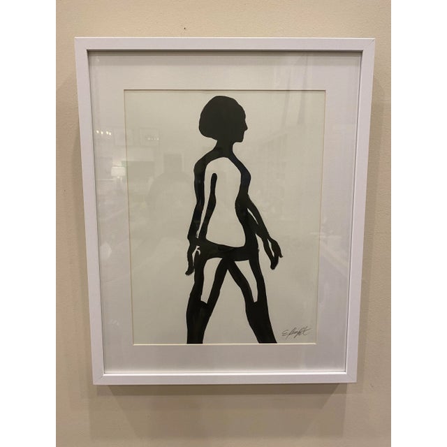 Black Black and White Figure Framed in White For Sale - Image 8 of 8