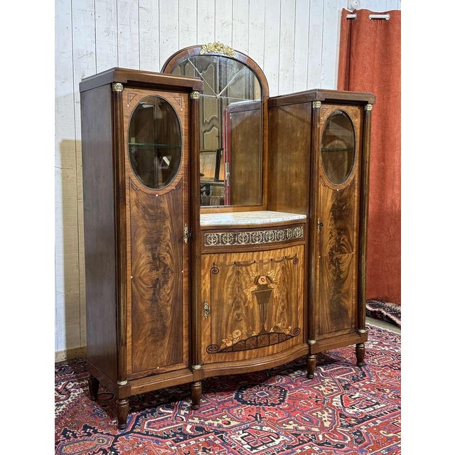 Art Deco period sideboard in mahogany, oak and marble top - W=1m71, D=50cm, H=2m03 - dismountable.