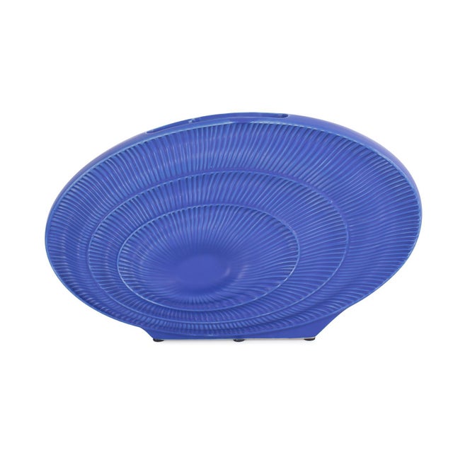 Radiant Blue Wide Ceramic Vase For Sale - Image 9 of 11