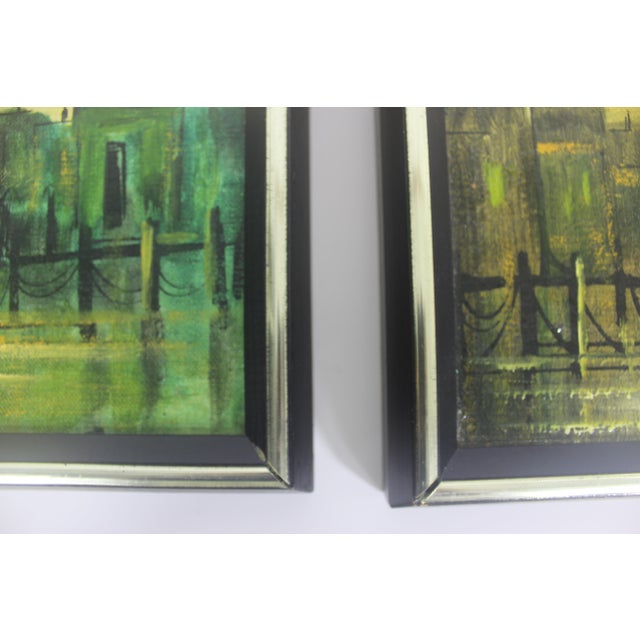 Signed Vintage Oil Paintings, Marina Sailboats, Mid-Century Nautical Art Framed, a Pair For Sale - Image 11 of 14