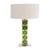 Pair of table lamps with brass structure and green Murano glass pieces. Includes Lampshades. Up to 250V (Europe/UK...