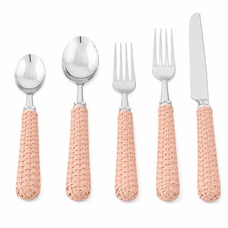 Pale Pink Basketweave Five Piece Flatware Set For Sale