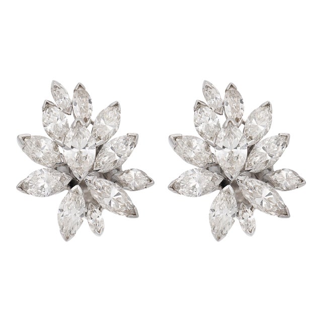 1950s Pair of Mid Century 7.20 Carat Diamond Platinum Cluster Earrings For Sale