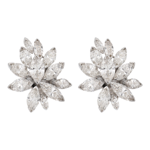 1950s Pair of Mid Century 7.20 Carat Diamond Platinum Cluster Earrings