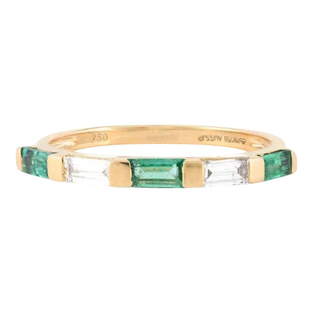 Alternate Baguette Emerald Diamond Stackable Band Ring Size 7 For Sale