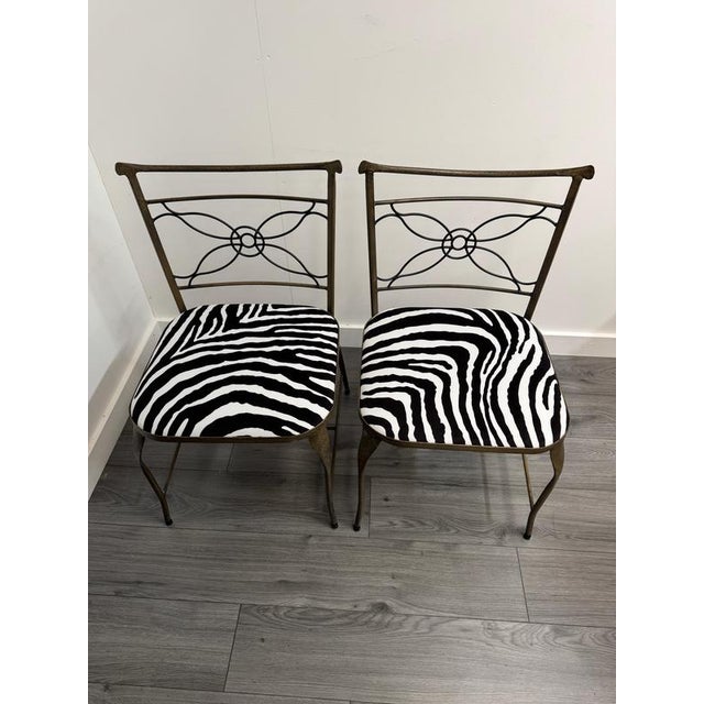 Black Iron Chairs in Zebra Print Velvet by Rene Prou, 1940s, Set of 2 For Sale - Image 8 of 9