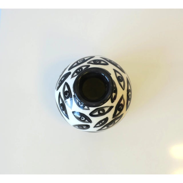 Black and White Pottery Vase with Eye Design For Sale - Image 11 of 13