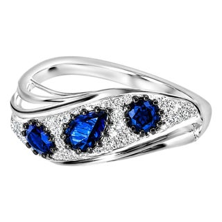 Late 20th Century 14K White Gold Diamond Sapphire Designer Band Ring, Size 7 For Sale